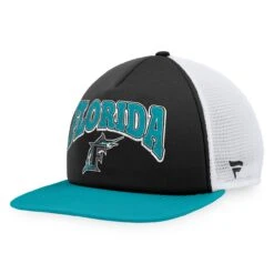 Men's Florida Marlins Fanatics Branded Black/Aqua Heritage Foam Front Trucker Snapback Hat