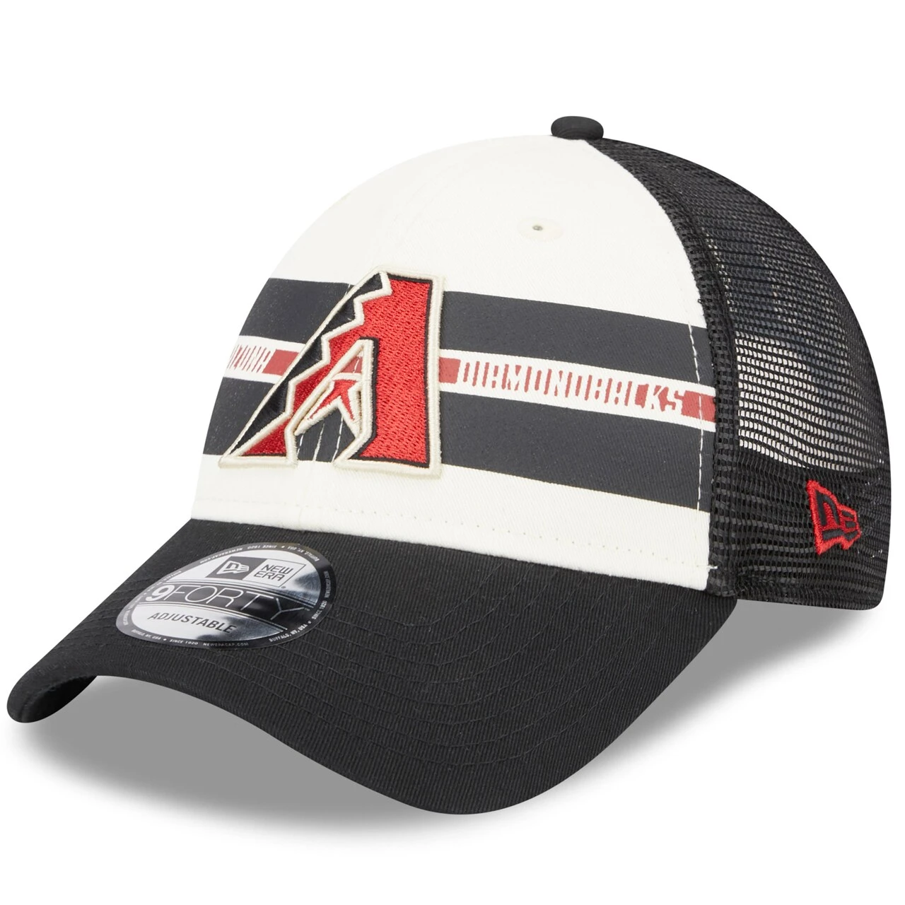 Men's Arizona Diamondbacks New Era White/Black Team Stripe Trucker 9FORTY Snapback Hat