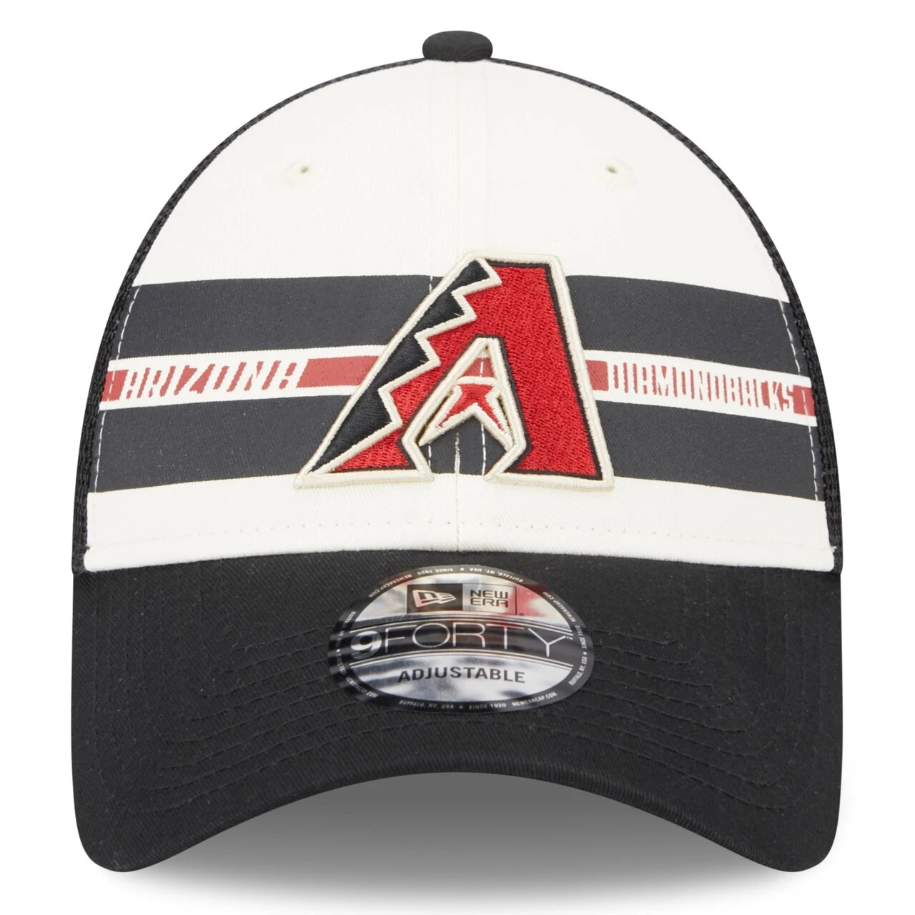 Men's Arizona Diamondbacks New Era White/Black Team Stripe Trucker 9FORTY Snapback Hat - Image 2