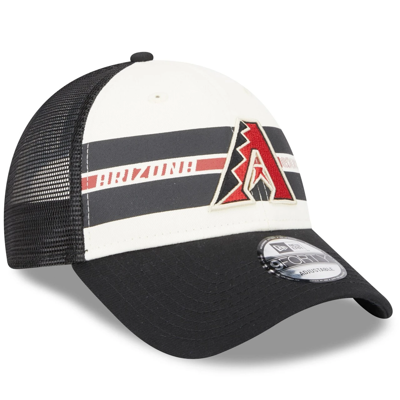 Men's Arizona Diamondbacks New Era White/Black Team Stripe Trucker 9FORTY Snapback Hat - Image 3