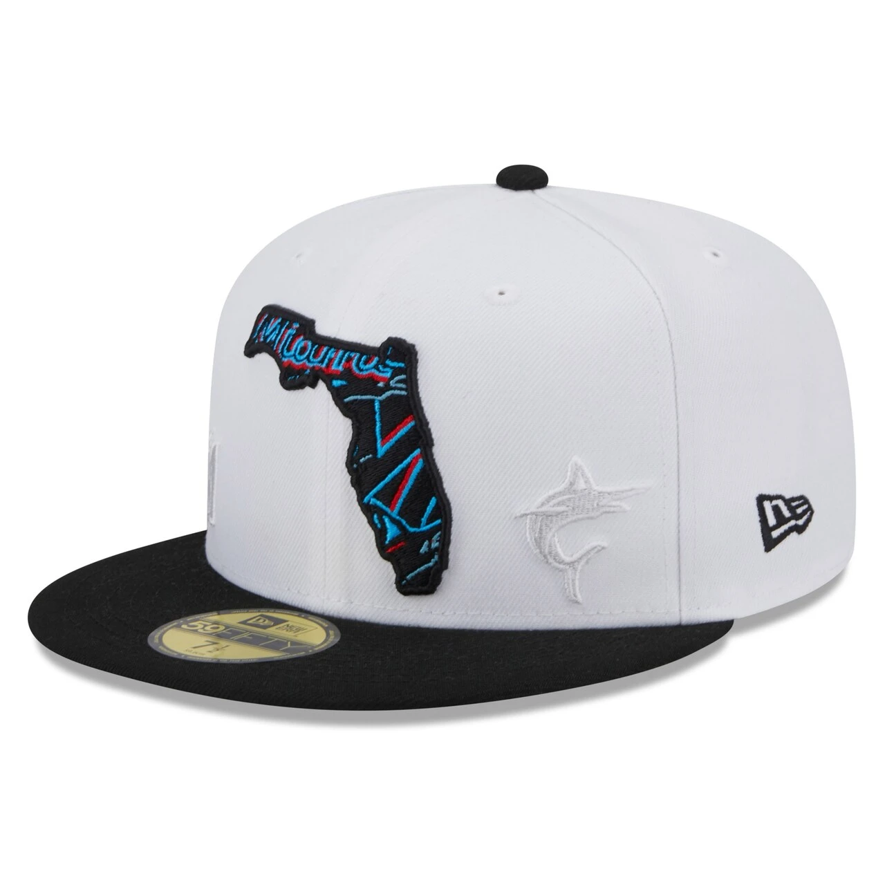 Men's Miami Marlins New Era White/Black State 59FIFTY Fitted Hat