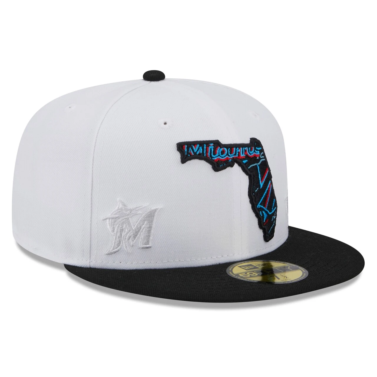 Men's Miami Marlins New Era White/Black State 59FIFTY Fitted Hat - Image 3