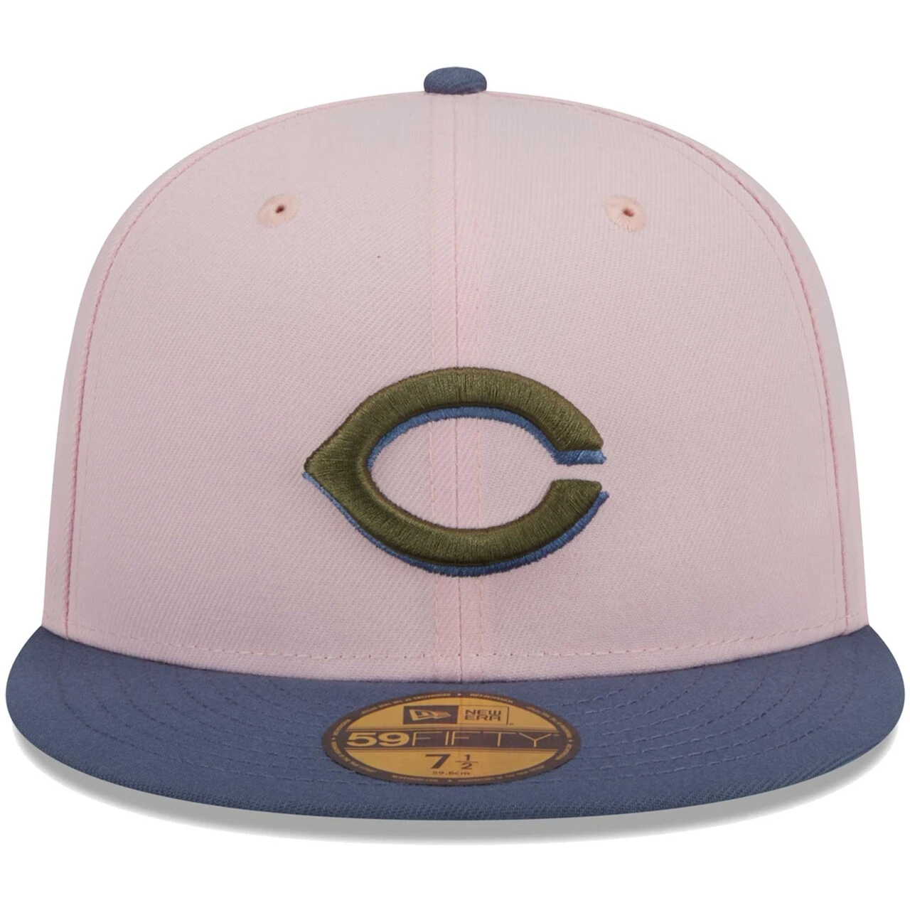 Men's Cincinnati Reds New Era Pink/Blue Olive Undervisor 59FIFTY Fitted Hat - Image 2