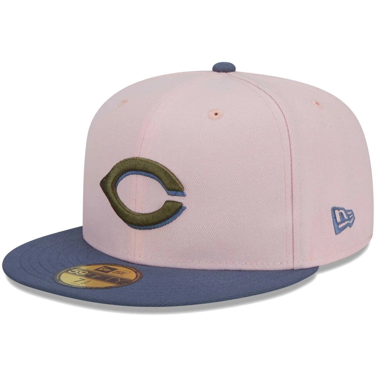 Men's Cincinnati Reds New Era Pink/Blue Olive Undervisor 59FIFTY Fitted Hat - Image 3