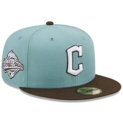 Men's Cleveland Guardians New Era Light Blue/Brown 1997 World Series Beach Kiss 59FIFTY Fitted Hat