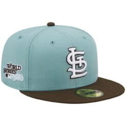 Men's St. Louis Cardinals New Era Light Blue/Brown 1982 World Series Beach Kiss 59FIFTY Fitted Hat