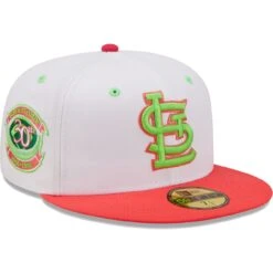 Men's St. Louis Cardinals New Era White/Coral 30th Anniversary At Busch Stadium Strawberry Lolli 59FIFTY Fitted Hat