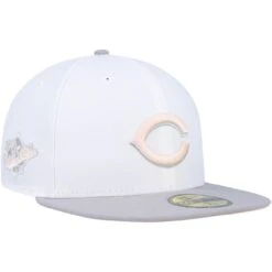 Men's Cincinnati Reds New Era White/Gray 1990 World Series Side Patch Peach Undervisor 59FIFTY Fitted Hat