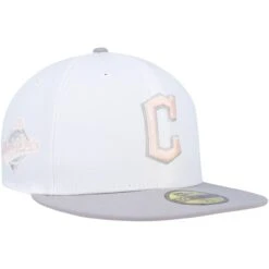 Men's Cleveland Guardians New Era White/Gray 1997 World Series Side Patch Peach Undervisor 59FIFTY Fitted Hat
