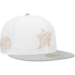 Men's Miami Marlins New Era White/Gray Marlins Park Side Patch Peach Undervisor 59FIFTY Fitted Hat