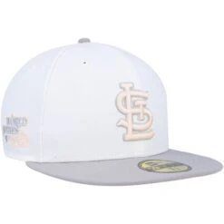 Men's St. Louis Cardinals New Era White/Gray 1982 World Series Side Patch Peach Undervisor 59FIFTY Fitted Hat