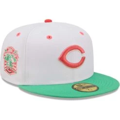 Men's Cincinnati Reds New Era White/Green Inaugural Season At Great American Ballpark Watermelon Lolli 59FIFTY Fitted Hat