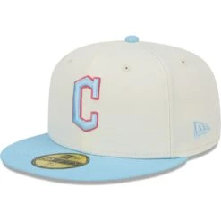 Men's Cleveland Guardians New Era Cream/Light Blue Spring Color Two-Tone 59FIFTY Fitted Hat