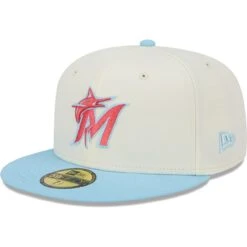 Men's Miami Marlins New Era Cream/Light Blue Spring Color Two-Tone 59FIFTY Fitted Hat
