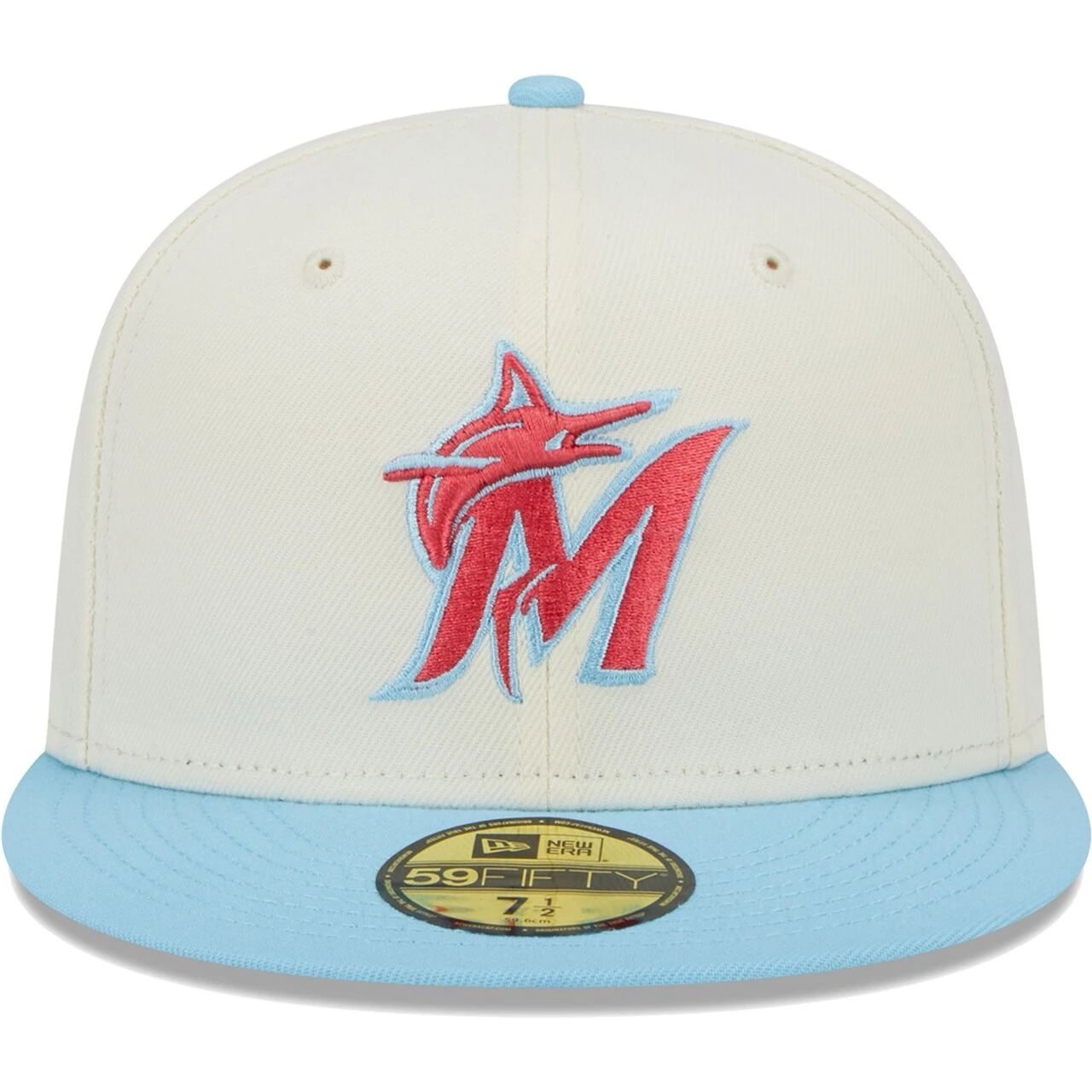 Men's Miami Marlins New Era Cream/Light Blue Spring Color Two-Tone 59FIFTY Fitted Hat - Image 2