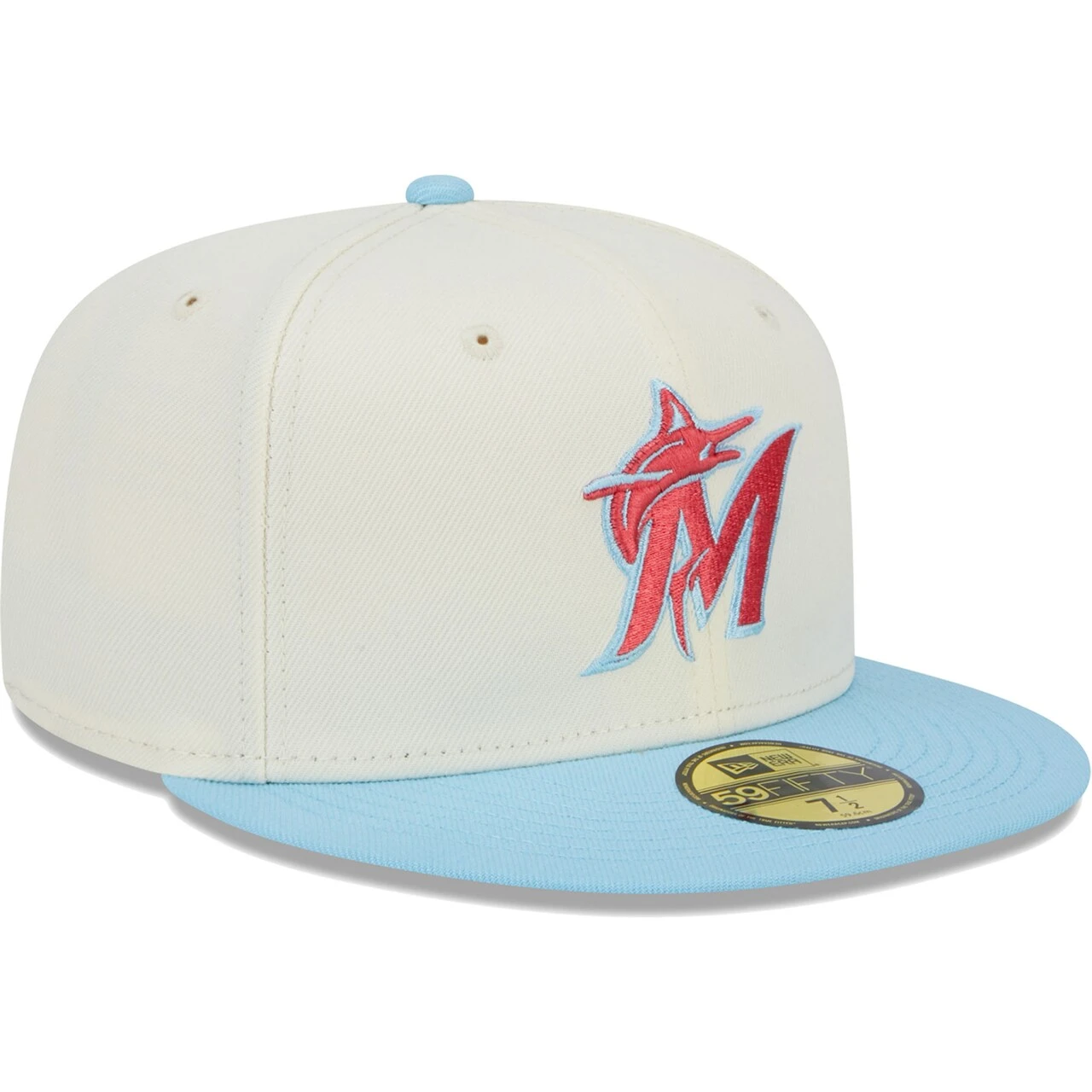 Men's Miami Marlins New Era Cream/Light Blue Spring Color Two-Tone 59FIFTY Fitted Hat - Image 3