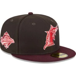 Men's Florida Marlins New Era Brown/Maroon Cooperstown Collection Chocolate Strawberry 59FIFTY Fitted Hat