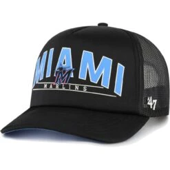 Men's Miami Marlins '47 Black Backhaul Foam Trucker Snapback Hat