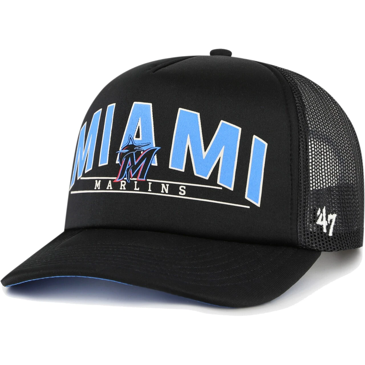 Men's Miami Marlins '47 Black Backhaul Foam Trucker Snapback Hat