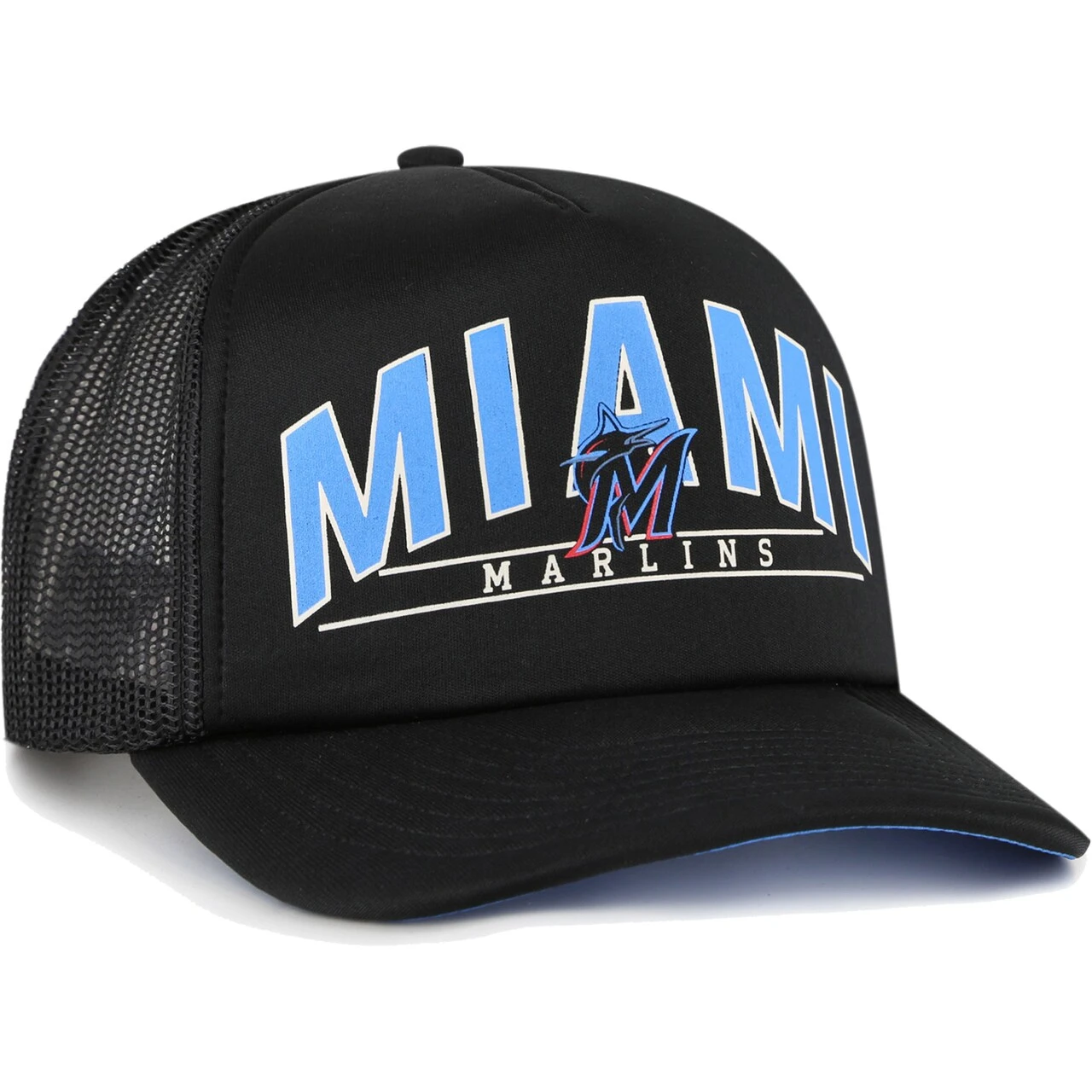 Men's Miami Marlins '47 Black Backhaul Foam Trucker Snapback Hat - Image 2