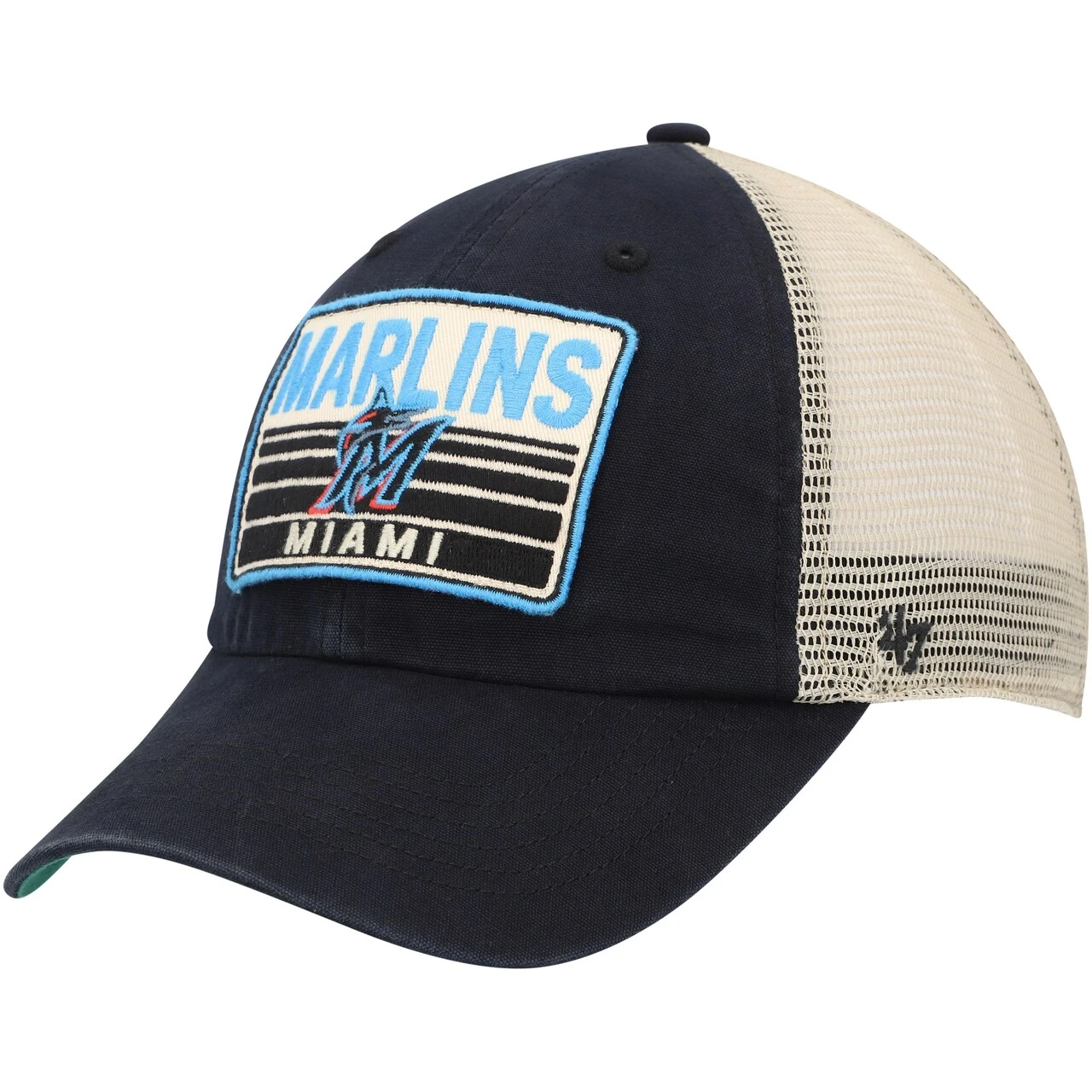 Men's Miami Marlins '47 Black Four Stroke Clean Up Trucker Snapback Hat