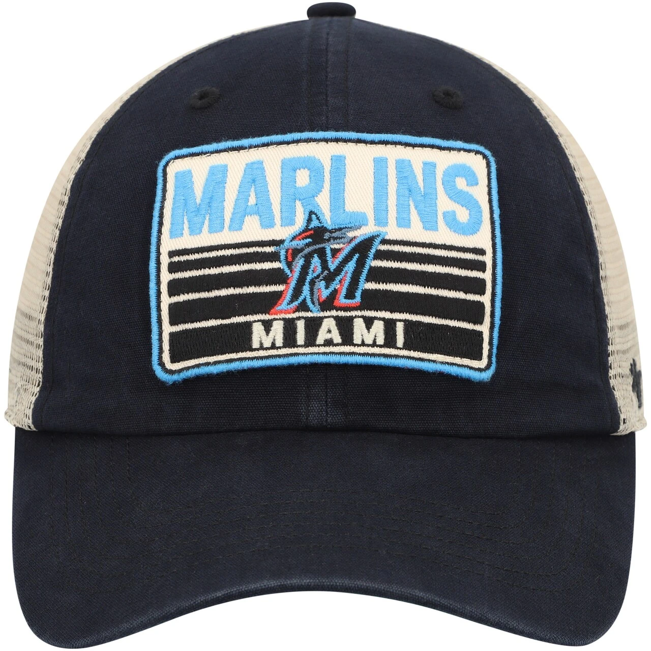 Men's Miami Marlins '47 Black Four Stroke Clean Up Trucker Snapback Hat - Image 2
