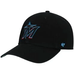 Men's Miami Marlins '47 Black Team Franchise Fitted Hat