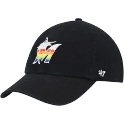 Men's Miami Marlins '47 Black Team Pride Clean Up Adjustable Hat