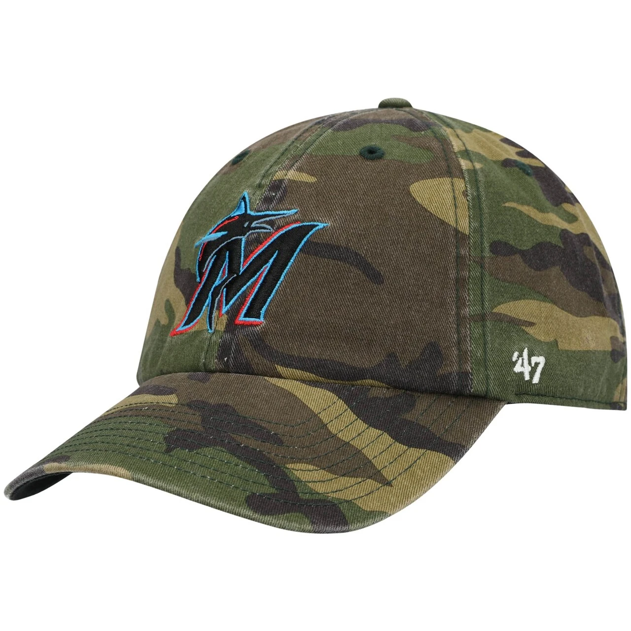 Men's Miami Marlins '47 Camo Team Clean Up Adjustable Hat
