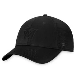 Men's Miami Marlins Fanatics Branded Black Blackout Trucker Snapback Hat