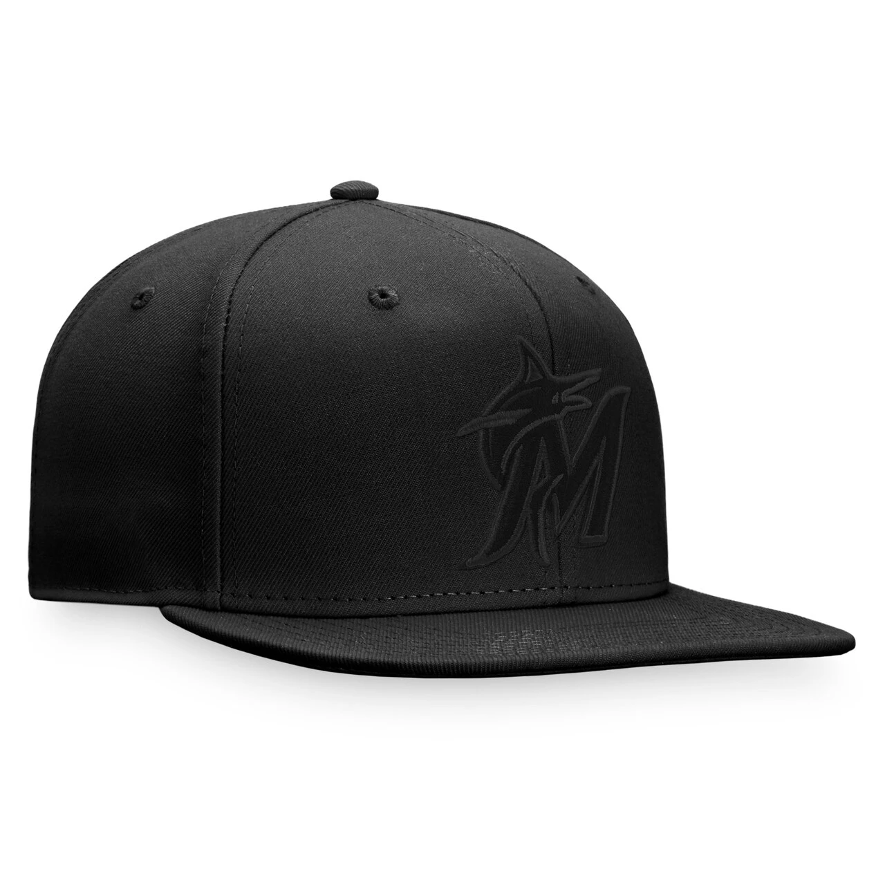 Men's Miami Marlins Fanatics Branded Black On Black Snapback Hat - Image 3