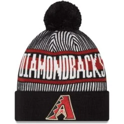Men's Arizona Diamondbacks New Era Black Striped Cuffed Knit Hat With Pom