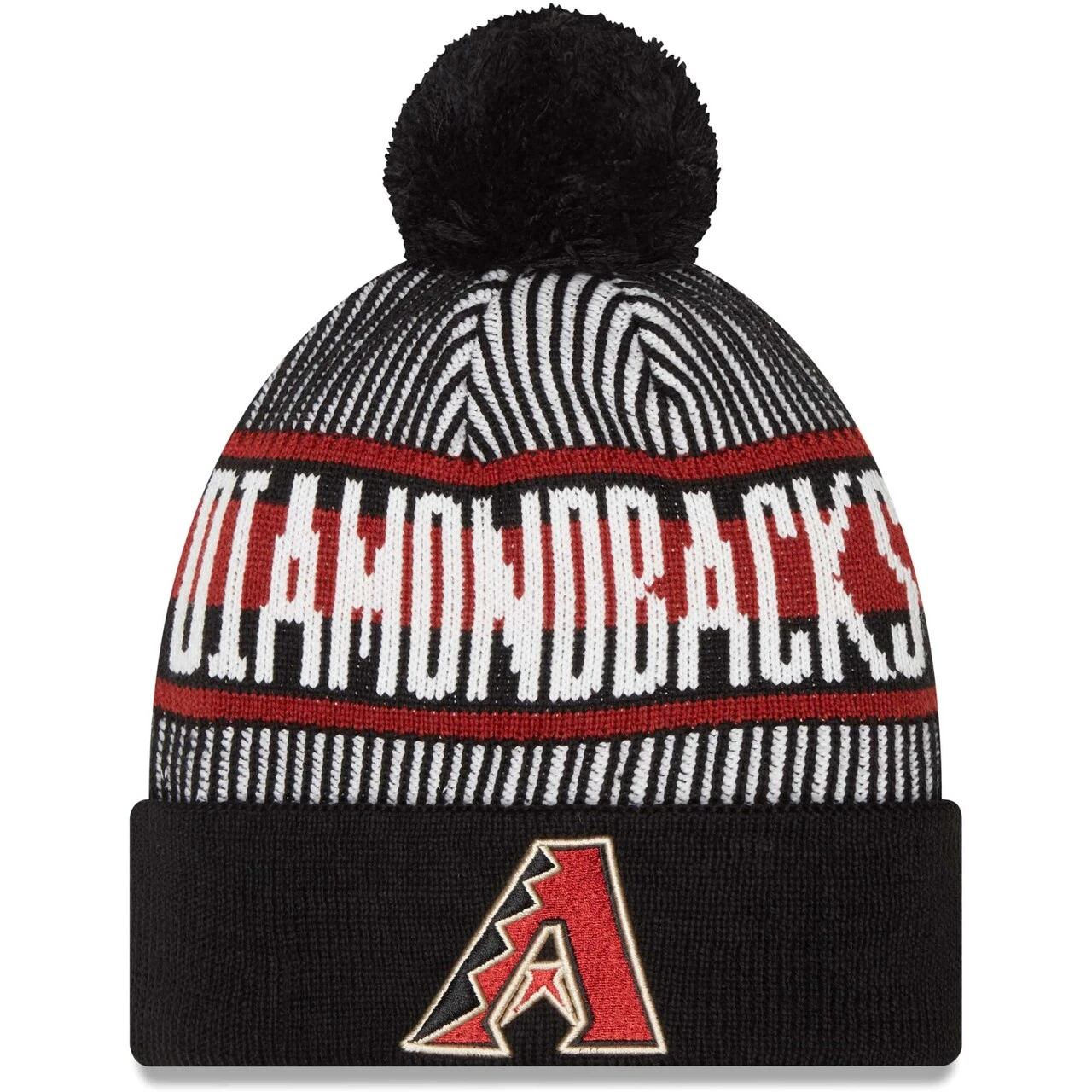 Men's Arizona Diamondbacks New Era Black Striped Cuffed Knit Hat With Pom