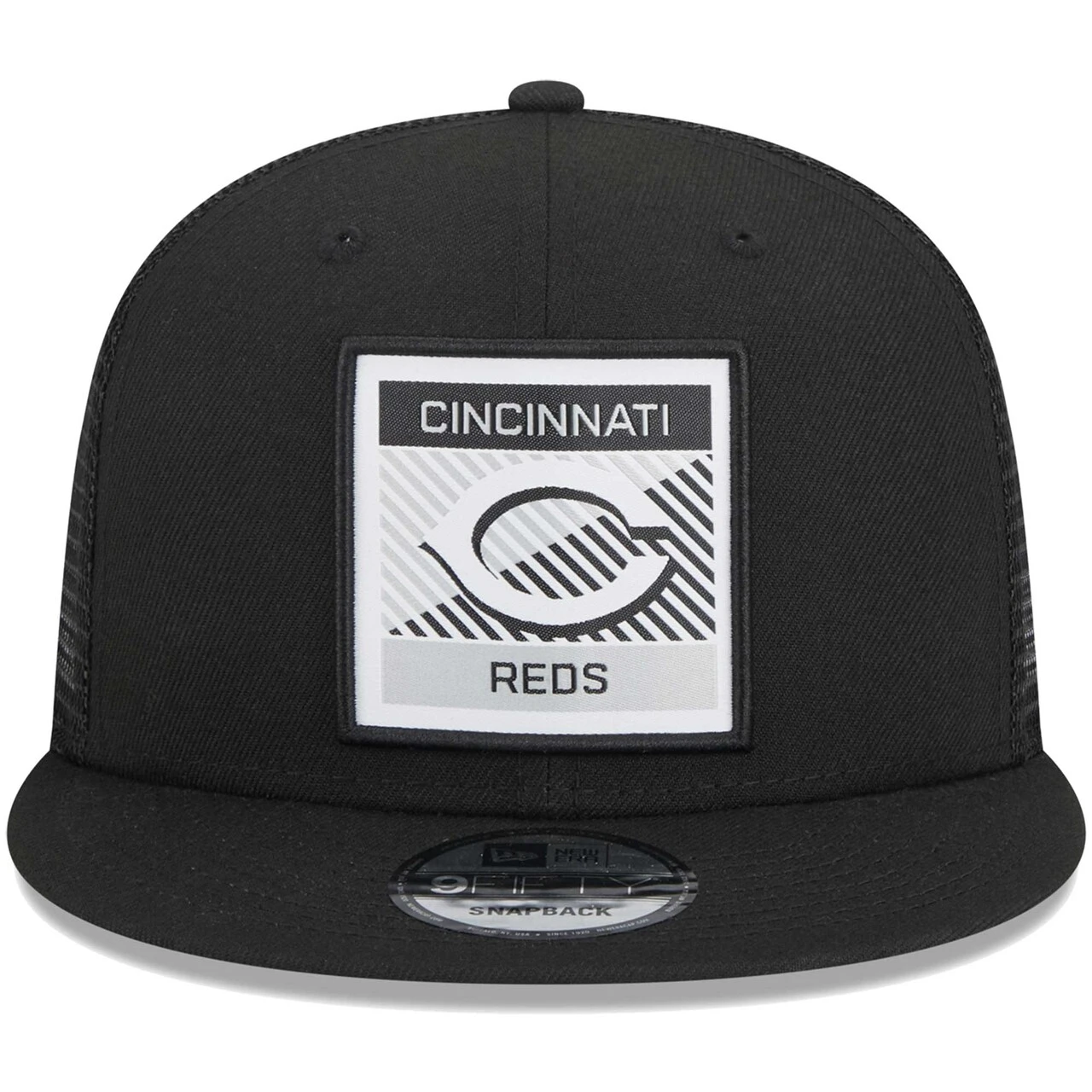 Men's Cincinnati Reds New Era Black Scratch Squared Trucker 9FIFTY Snapback Hat - Image 2