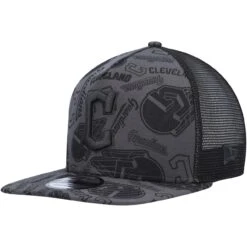 Men's Cleveland Guardians New Era Black Repeat A-Frame 9FIFTY Trucker Snapback Hat