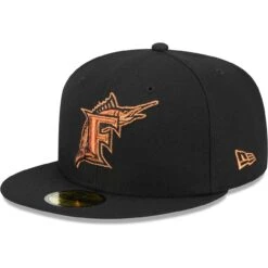 Men's Florida Marlins New Era Black Cooperstown Collection Metallic Pop 59FIFTY Fitted Hat