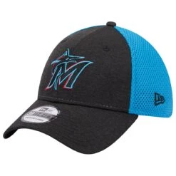 Men's Miami Marlins New Era Black Shadow Neo 39THIRTY Flex Hat