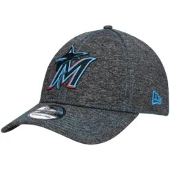 Men's Miami Marlins New Era Black Stealth Club 39THIRTY Flex Hat