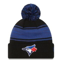 Men's Toronto Blue Jays New Era Black Chilled Cuffed Knit Hat With Pom