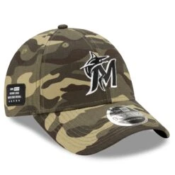 Men's Miami Marlins New Era Camo 2021 Armed Forces Day 9FORTY Adjustable Hat