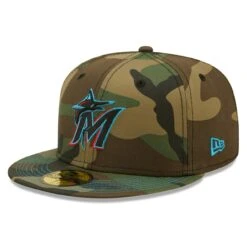 Men's Miami Marlins New Era Camo Team Color Undervisor 59FIFTY Fitted Hat