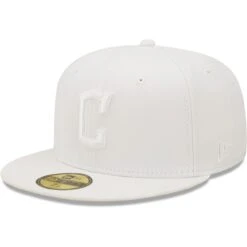 Men's Cleveland Guardians New Era White On White 59FIFTY Fitted Hat