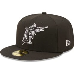 Men's Florida Marlins New Era Black On Black Dub 59FIFTY Fitted Hat