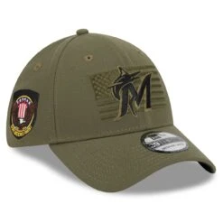 Men's Miami Marlins New Era Green 2023 Armed Forces Day 39THIRTY Flex Hat