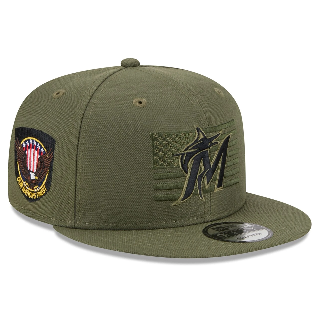 Men's Miami Marlins New Era Green 2023 Armed Forces Day 9FIFTY Snapback Adjustable Hat