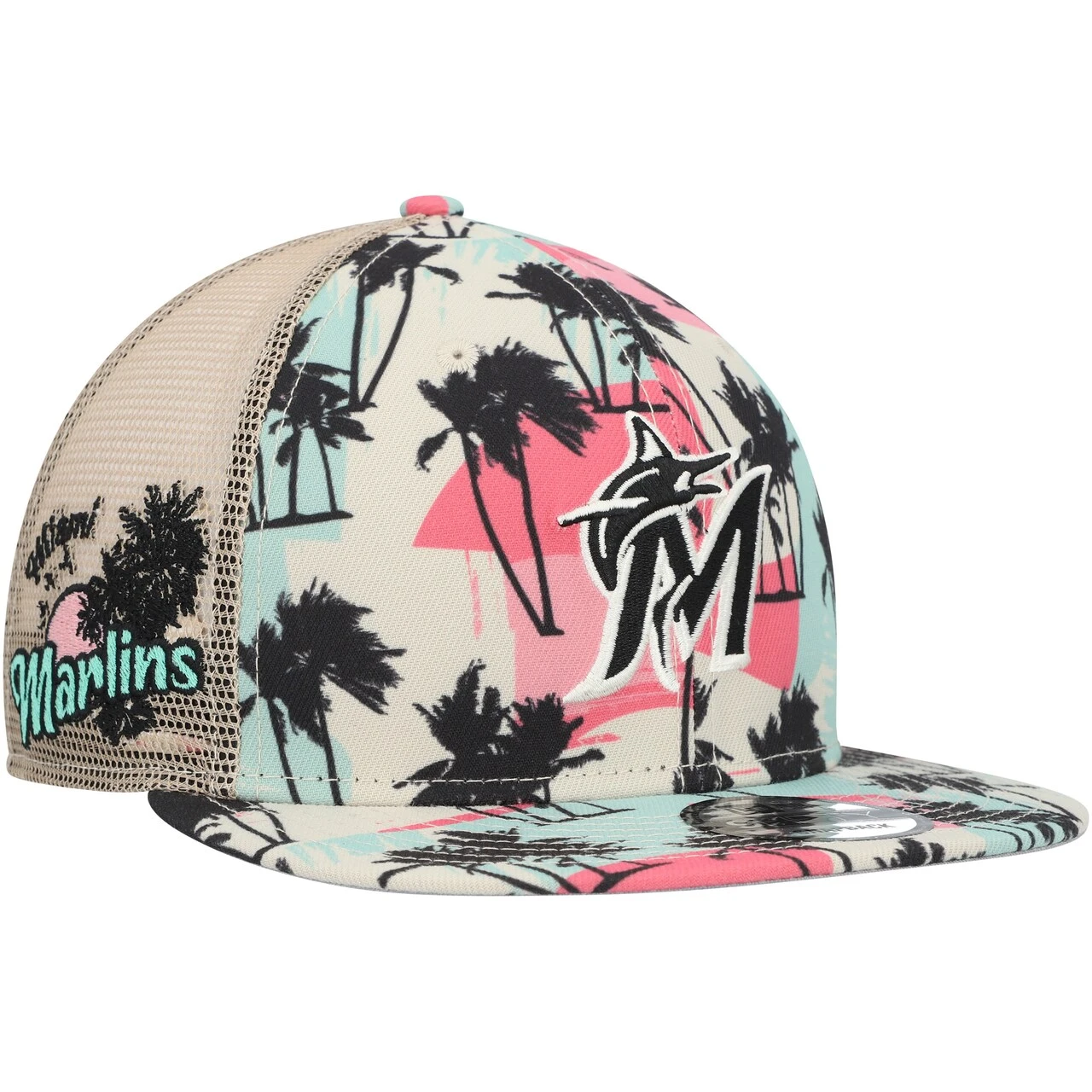 Men's Miami Marlins New Era Natural Retro Beachin' Trucker 9FIFTY Snapback Hat