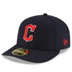 Men's Cleveland Guardians New Era Navy Authentic Collection On-Field Road Low Profile 59FIFTY Fitted Hat