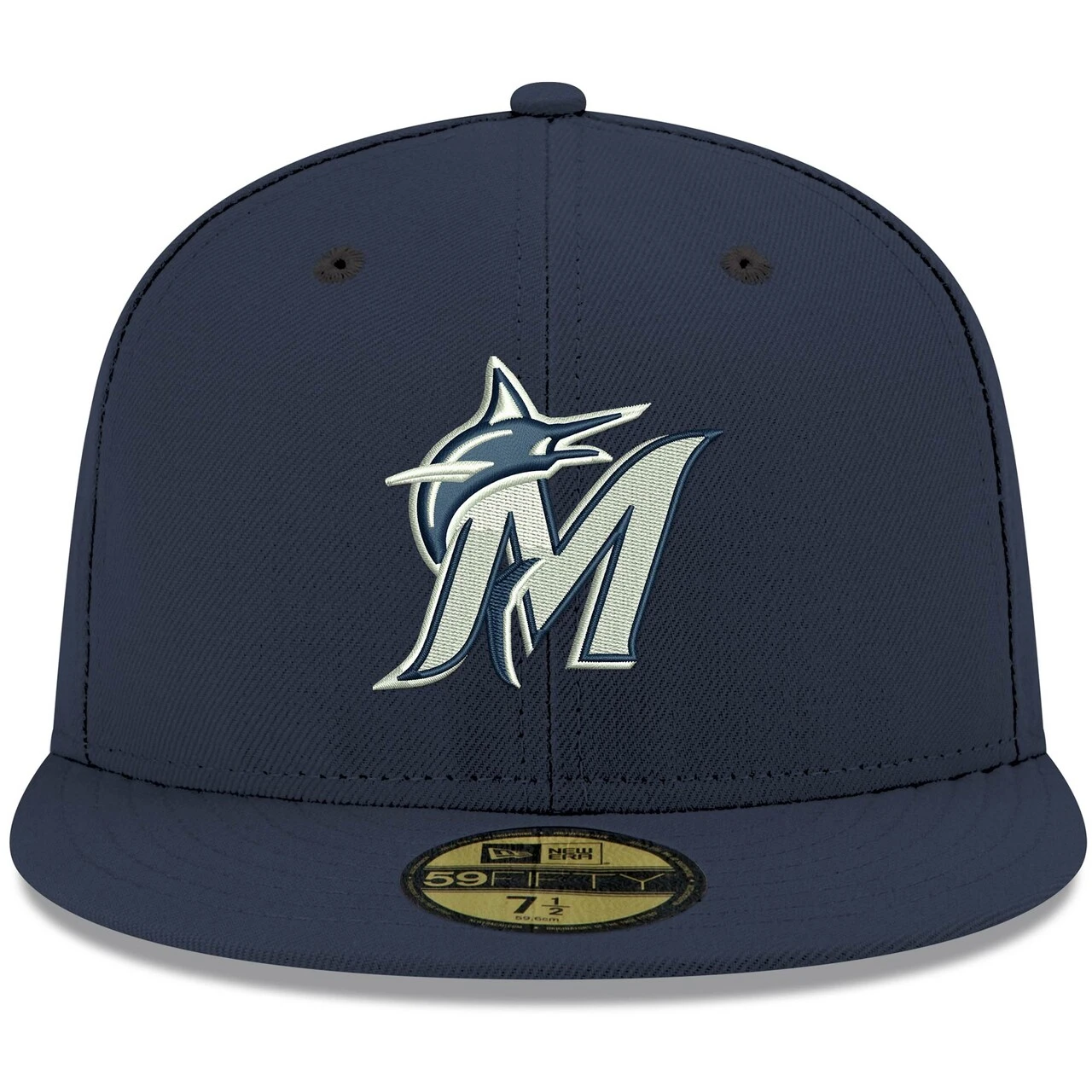 Men's Miami Marlins New Era Navy White Logo 59FIFTY Fitted Hat - Image 2