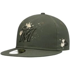 Men's Miami Marlins New Era Olive Splatter 59FIFTY Fitted Hat