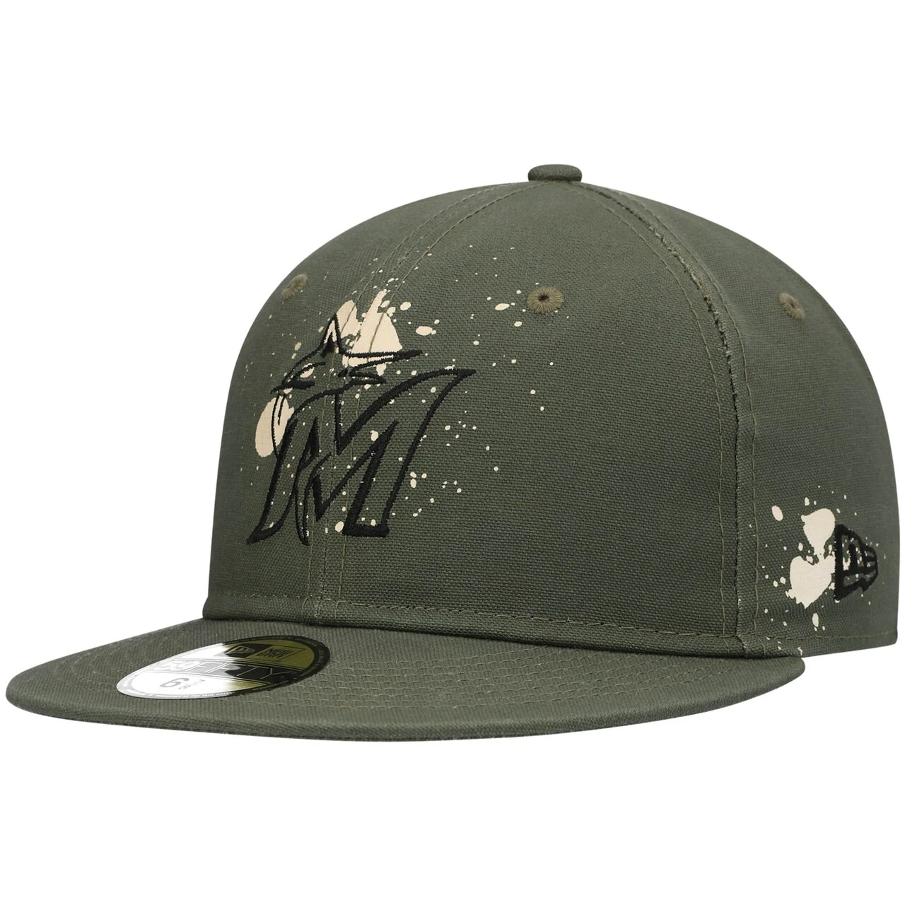 Men's Miami Marlins New Era Olive Splatter 59FIFTY Fitted Hat